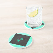 Mint Ice Blue en Black Monogram Zandsteen Onderzetter (Zijkant)