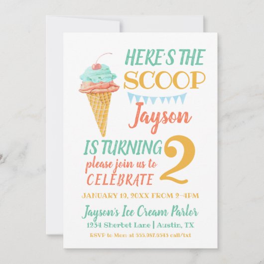 Mint Ice Cream Birthday Invitation Sjabloon Kaart (Voorkant)
