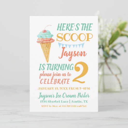 Mint Ice Cream Birthday Invitation Sjabloon Kaart (Staand voorkant)