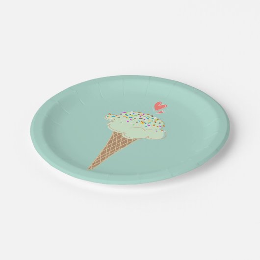 Mint Ice Cream Cone Papieren Bordje (Gekanteld)
