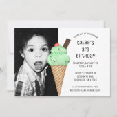 Mint Ice Cream Cone Party Custom Birthday Foto Kaart (Voorkant)