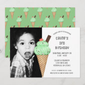 Mint Ice Cream Cone Party Custom Birthday Foto Kaart (Voorkant / Achterkant)
