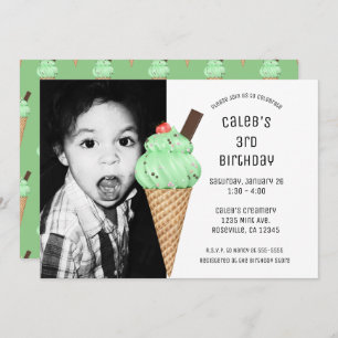 Mint Ice Cream Cone Party Custom Birthday Foto Kaart