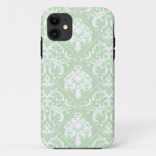 Mint Ice Cream Green en white damask iPhone 11 Hoesje