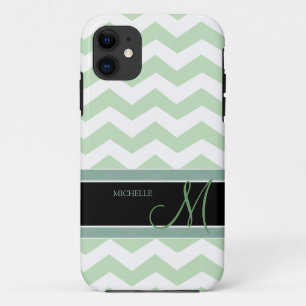 Mint Ice Cream Green Zig Zag Pattern met monogram Case-Mate iPhone Case