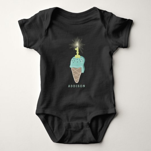 Mint Ice Cream Sparkler Baby Boy's 1e Verjaardag Romper (Voorkant)
