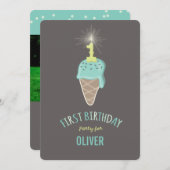 Mint Ice Cream Sparkler Een Jongen 1e Verjaardagsf Kaart (Voorkant / Achterkant)