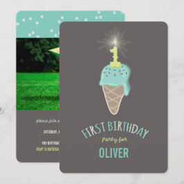 Mint Ice Cream Sparkler Een Jongen 1e Verjaardagsf Kaart