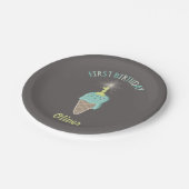 Mint Ice Cream Sparkler Jongen 1e Verjaardagsfeest Papieren Bordje (Gekanteld)
