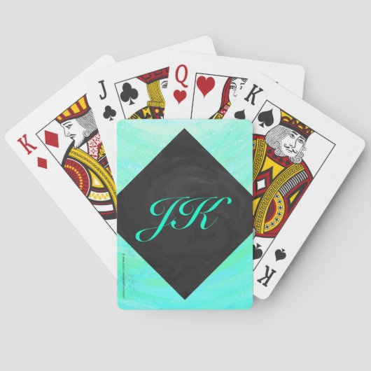 Mint Ijs Blauw en Zwart Monogram Pokerkaarten (Achterkant)
