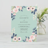 Mint Indigo Bloem Bruiloft Kaart (Staand voorkant)