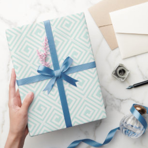 Mint/Ivory Griekse Sleutel Naadloos Patroon Chic B Cadeaupapier