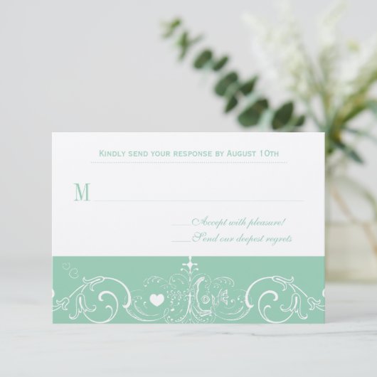 Mint Jade Victoriaans Typografie Response Kaart (Staand voorkant)