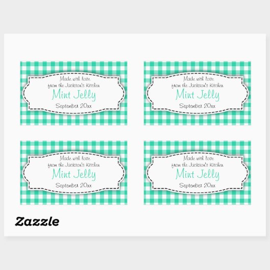 Mint Jelly groene gingham voedsellabel sticker (Vel)