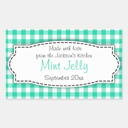 Mint Jelly groene gingham voedsellabel sticker (Voorkant)