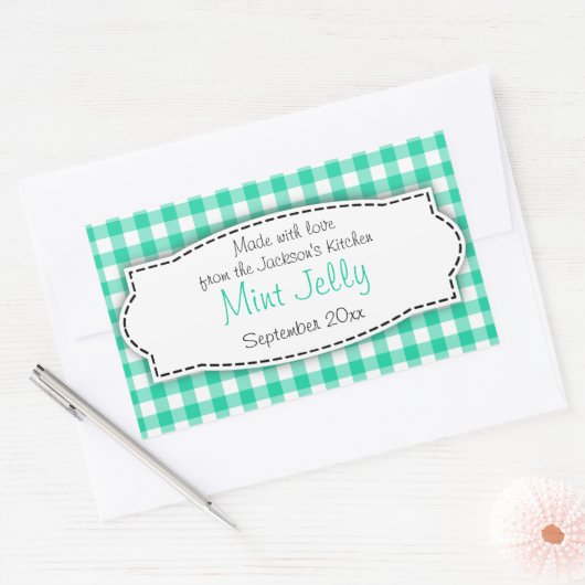 Mint Jelly groene gingham voedsellabel sticker (Envelop)