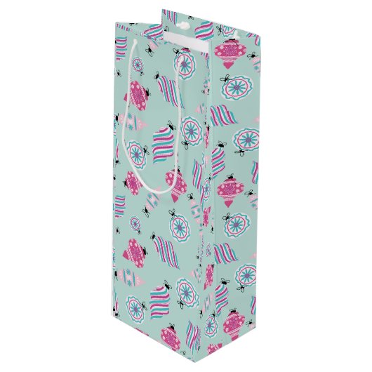 Mint Jolly Baubles Wine Gift Bag Wijn Cadeautas (Voorkant Gekanteld)