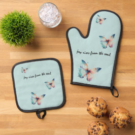 Mint Joy komt uit de Soul Butterfly Ovenwant & Pannenlap Set