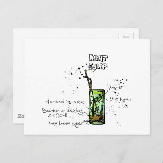 Mint Julep Cocktail Recipe Briefkaart (Voorkant / Achterkant)