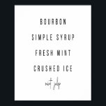 Mint Julep Cocktail Recipe Poster<br><div class="desc">Mint Julep Cocktail Recipe</div>