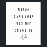 Mint Julep Cocktail Recipe Poster<br><div class="desc">Mint Julep Cocktail Recipe</div>