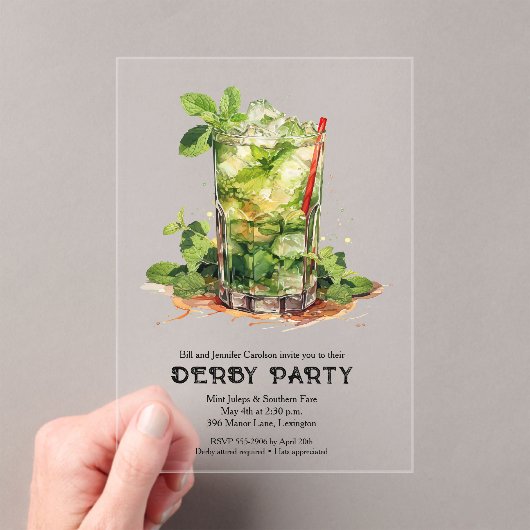 Mint Julep Derby-feest Acryl Uitnodigingen (Insitu (Draagbaar))