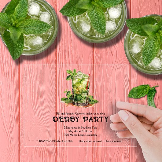 Mint Julep Derby Feest Acryl Uitnodigingen