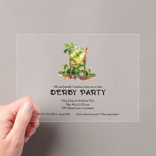 Mint Julep Derby-feest  Acryl Uitnodigingen (Insitu (Draagbaar))