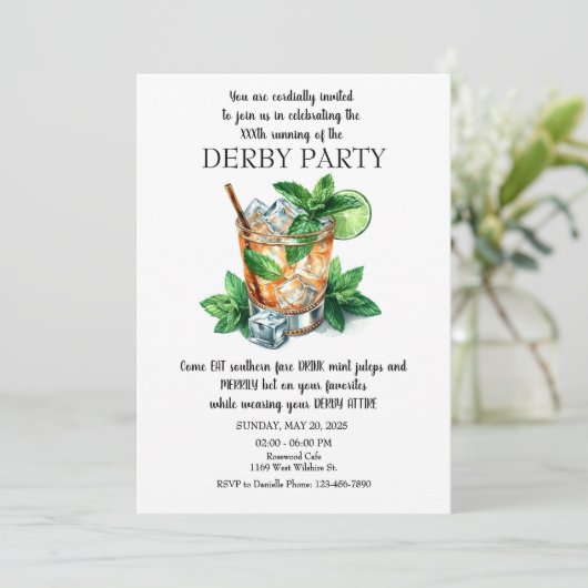 Mint Julep Derby Party uitnodiging (Staand voorkant)