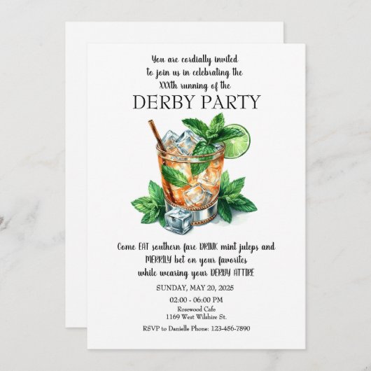 Mint Julep Derby Party uitnodiging (Voorkant / Achterkant)