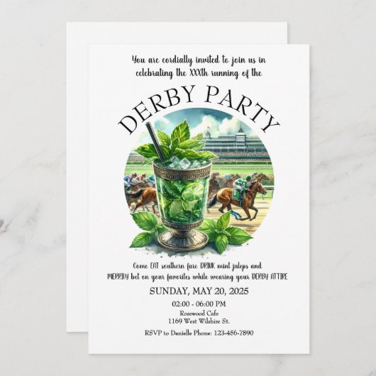 Mint Julep Derby Party uitnodiging (Voorkant / Achterkant)