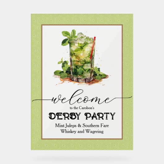 Mint Julep Derby Welkom Acryl Bord (Voorkant)