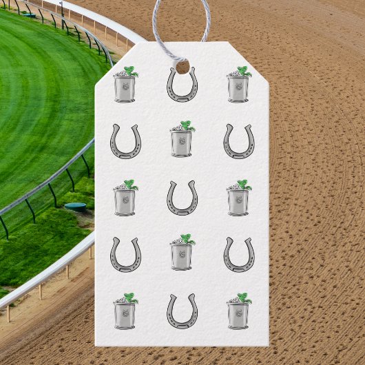 Mint Julep & Hoefijzer Patroon Derby Feest Favor Cadeaulabel