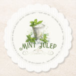 Mint Julep Recipe Derby Party Modern Watercolor Kartonnen Onderzetters<br><div class="desc">Enhance the Derby Party experience for your guests with these elegant Mint Julep themed coasters. The design features a refreshing watercolor illustration of the official drink of the run for the roses, soft vertical striping, and the recipe printed as the border. All text can be personalized with your event details,...</div>