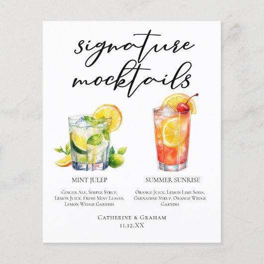 Mint Julep Summer Sunrise Bruiloft Mocktails Menu (Voorkant)