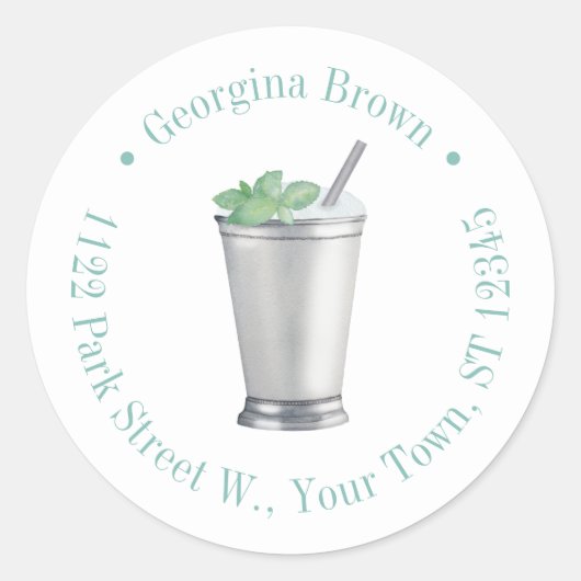 Mint Julep Waterverf Cocktail retour adres Ronde Sticker (Voorkant)