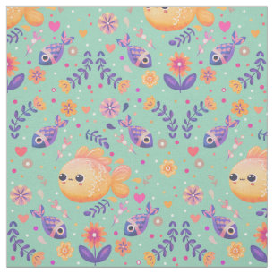 Mint Kawaii Goldfish Zee Tuinpatroon Stof