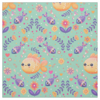 Mint Kawaii Goldfish Zee Tuinpatroon Stof