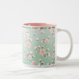 Mint, kersenbloesem, lentesbloem, japans, sakura tweekleurige koffiemok