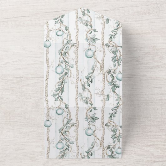 Mint Kerst Ornamenten bruiloft All In One Uitnodiging (Buitenkant)