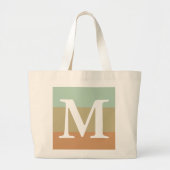 Mint Khaki Striped Color Palette Monogram Grote Tote Bag (Voorkant)