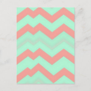 Mint Koraal Chevron Patroon Briefkaart
