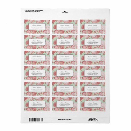 Mint Koraal Pioenen Bloemen Adresetiketten Etiket (Full Sheet)