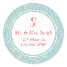 Mint koraal ronde damast adres label Sticker
