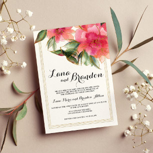 Mint koraal roze wit goud glitter florale bruiloft kaart