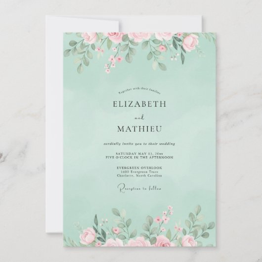 Mint Koraal Wilde Bloemen Bruiloft Kaart (Voorkant)