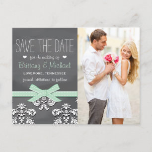 Mint Krijtbord Kant Bow Save the Date Briefkaart