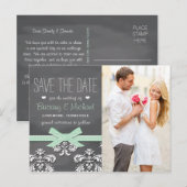 Mint Krijtbord Kant Bow Save the Date Briefkaart (Voorkant / Achterkant)