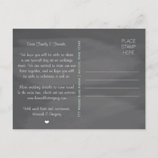 Mint Krijtbord Kant Bow Save the Date Briefkaart (Achterkant)