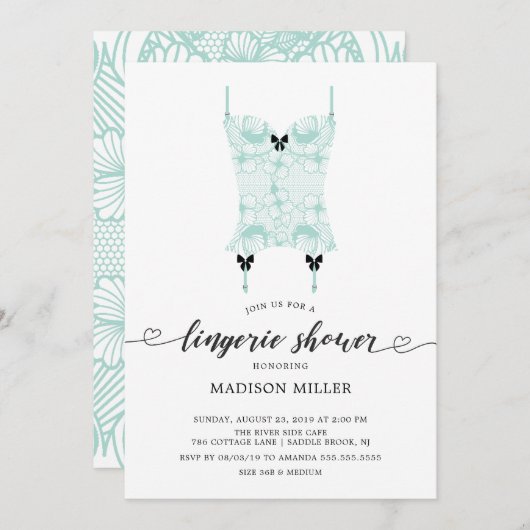 Mint Lace Corset Bridal Lingerie Shower Kaart (Voorkant / Achterkant)